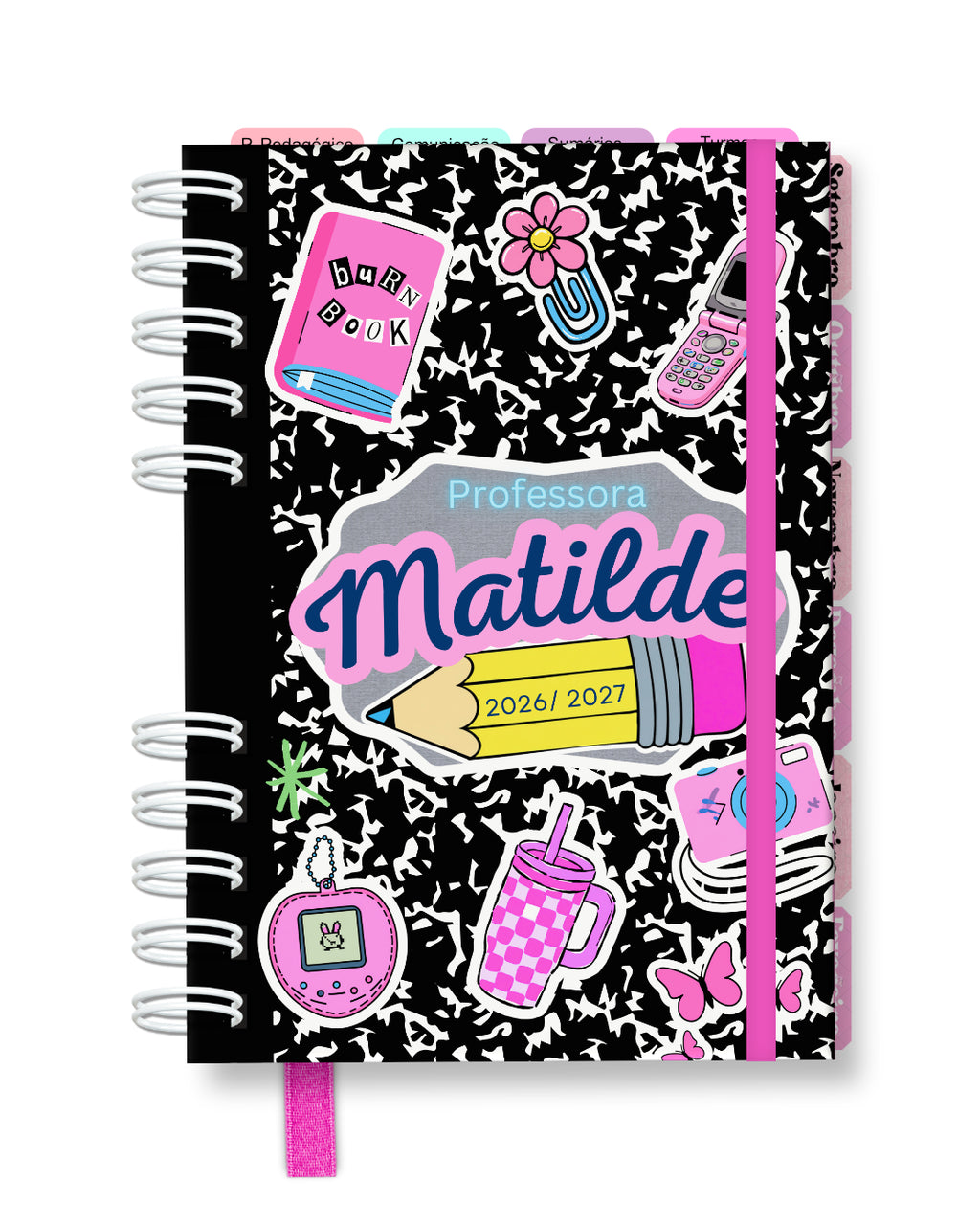 Agenda da Professora Personalizada Girly Pink 2026 2027