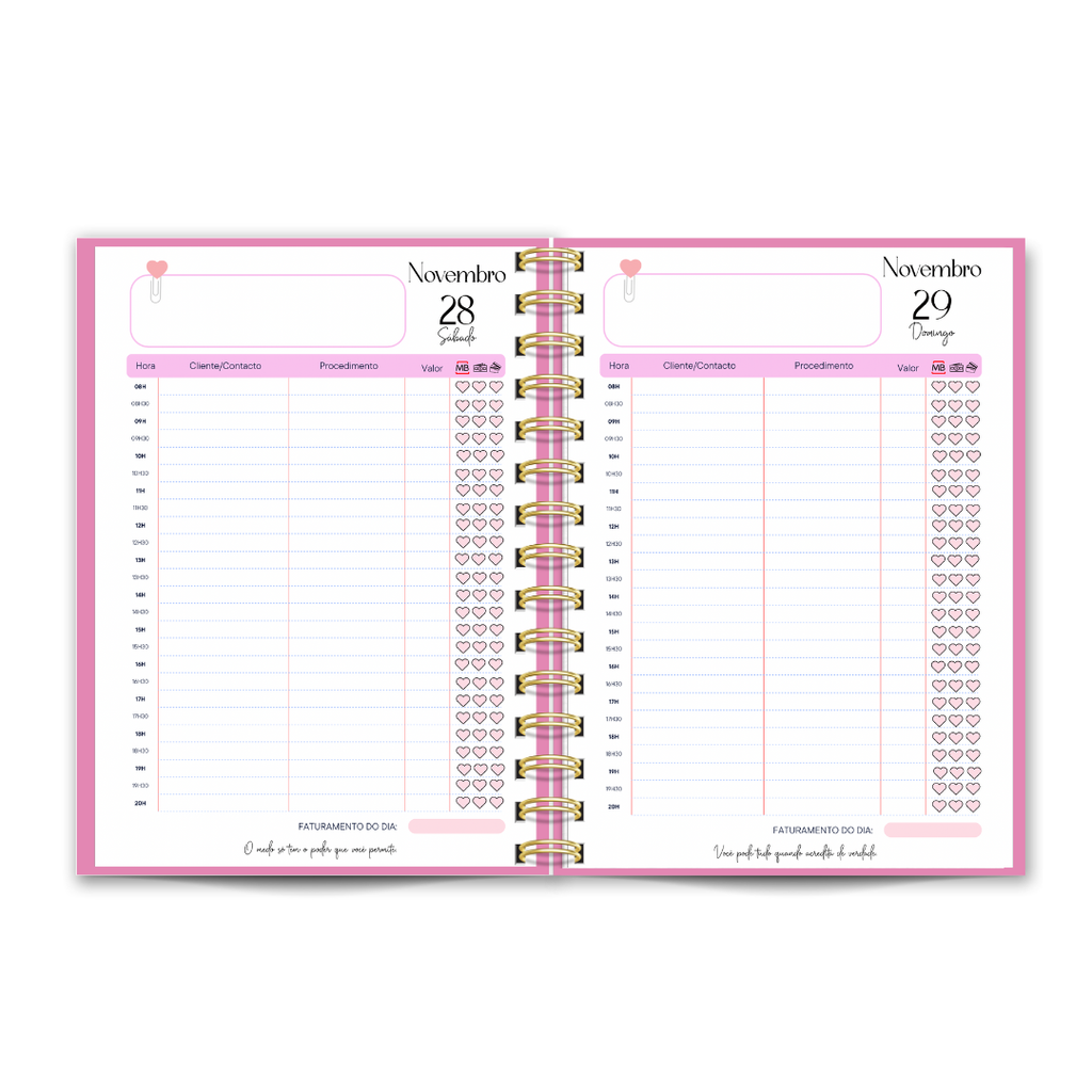 Agenda Personalizada de marcações/ ou diária com 1 dia por página