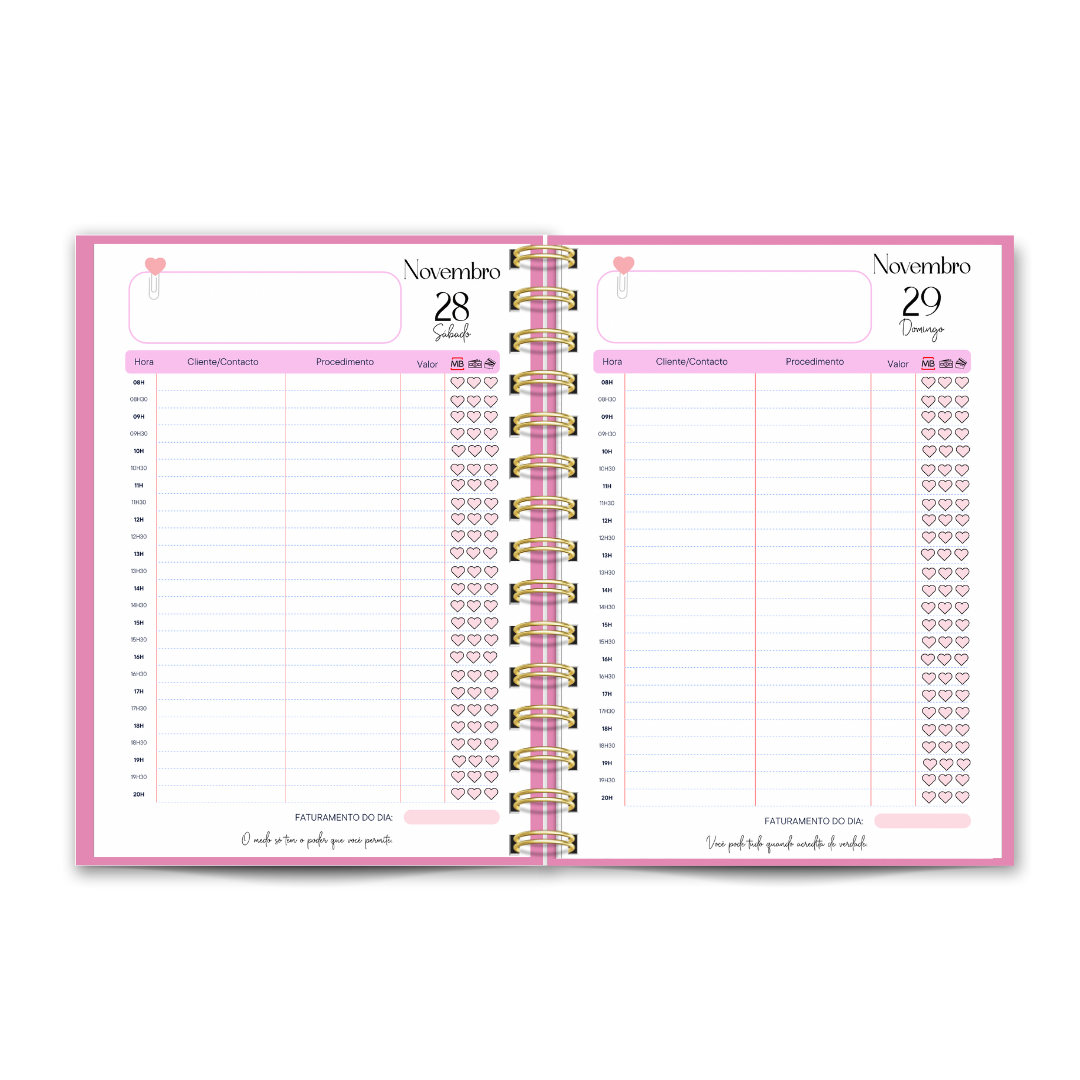 Agenda Personalizada de marcações/ ou diária com 1 dia por página