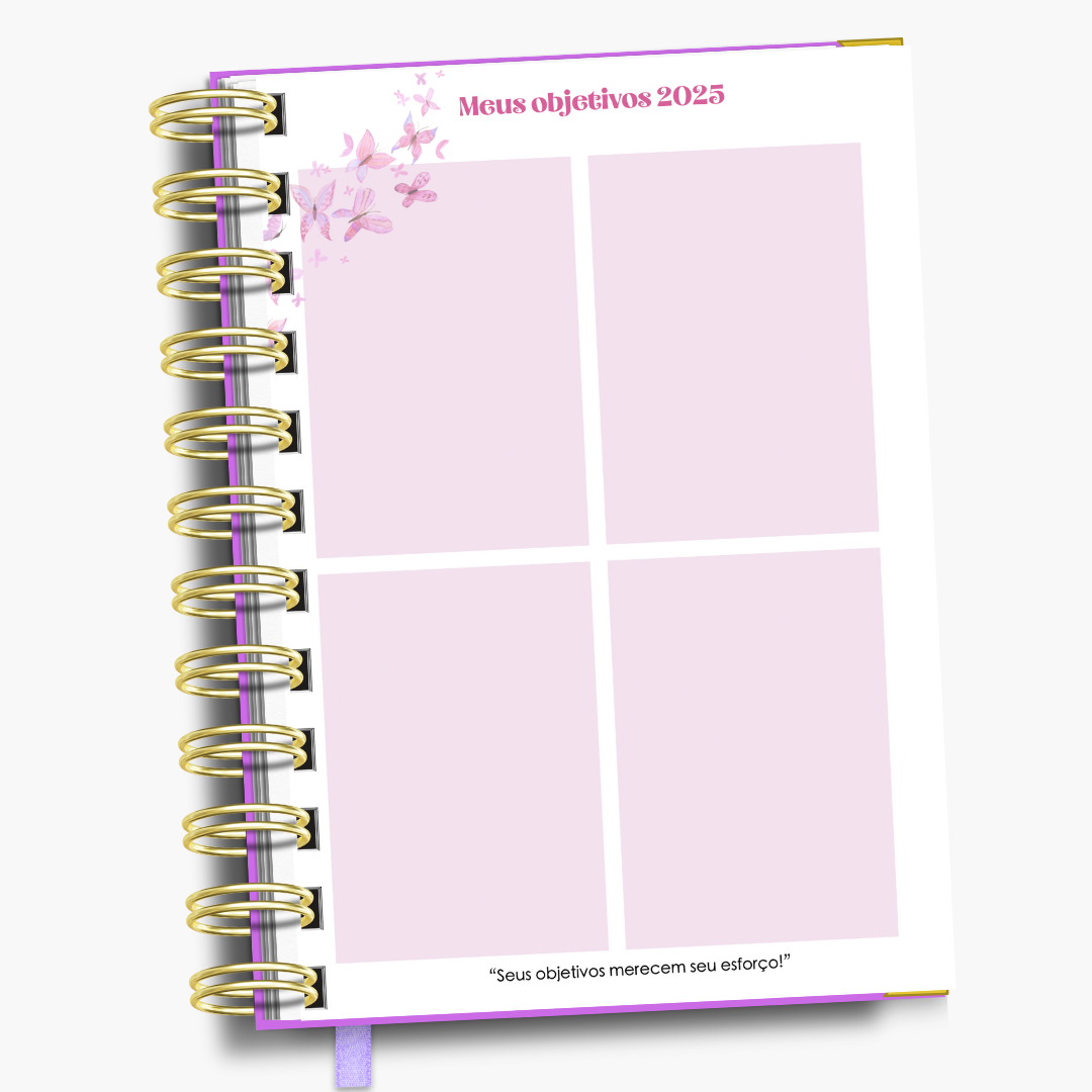 Agenda Diária Lilás Flores e Borboletas