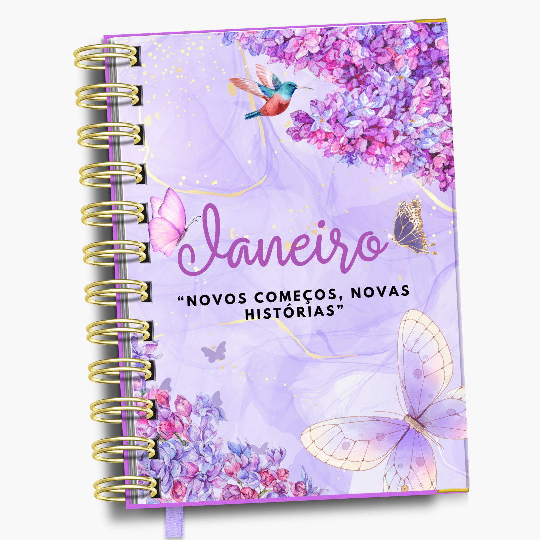 Agenda Diária Lilás Flores e Borboletas