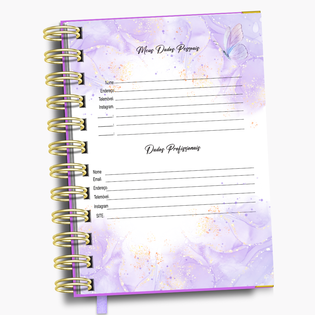 Agenda Diária Lilás Flores e Borboletas