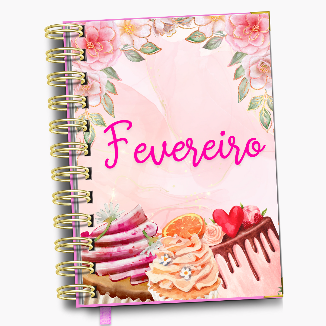Agenda diária Pink Cake - Tema pastelaria bolos e doces