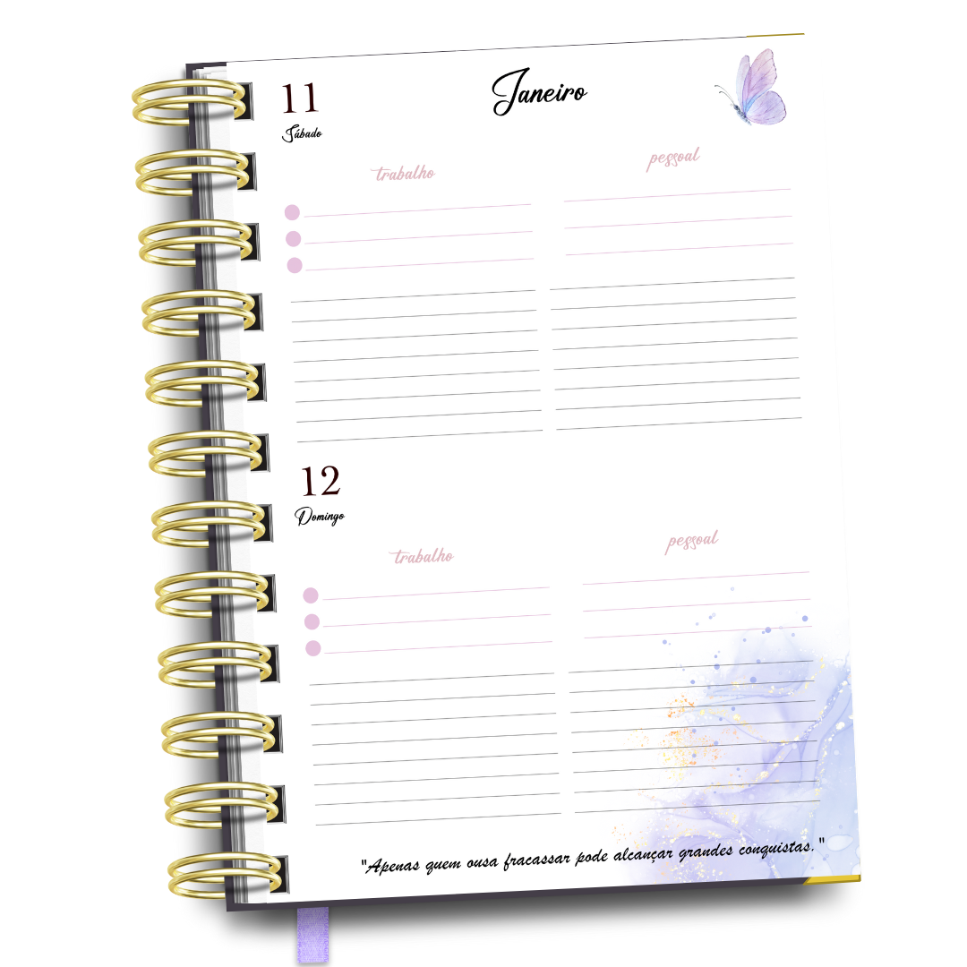 Agenda Diária Lilás Flores e Borboletas