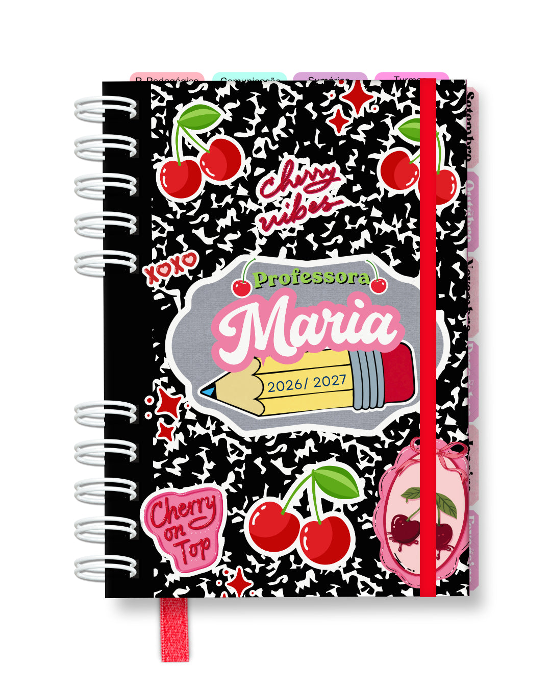 Agenda da Professora Personalizável Cerejas 2026 2027