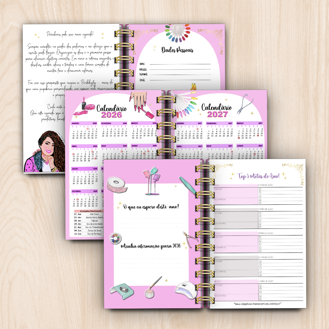 Agenda de Marcação Nail Designer Rosa 2026