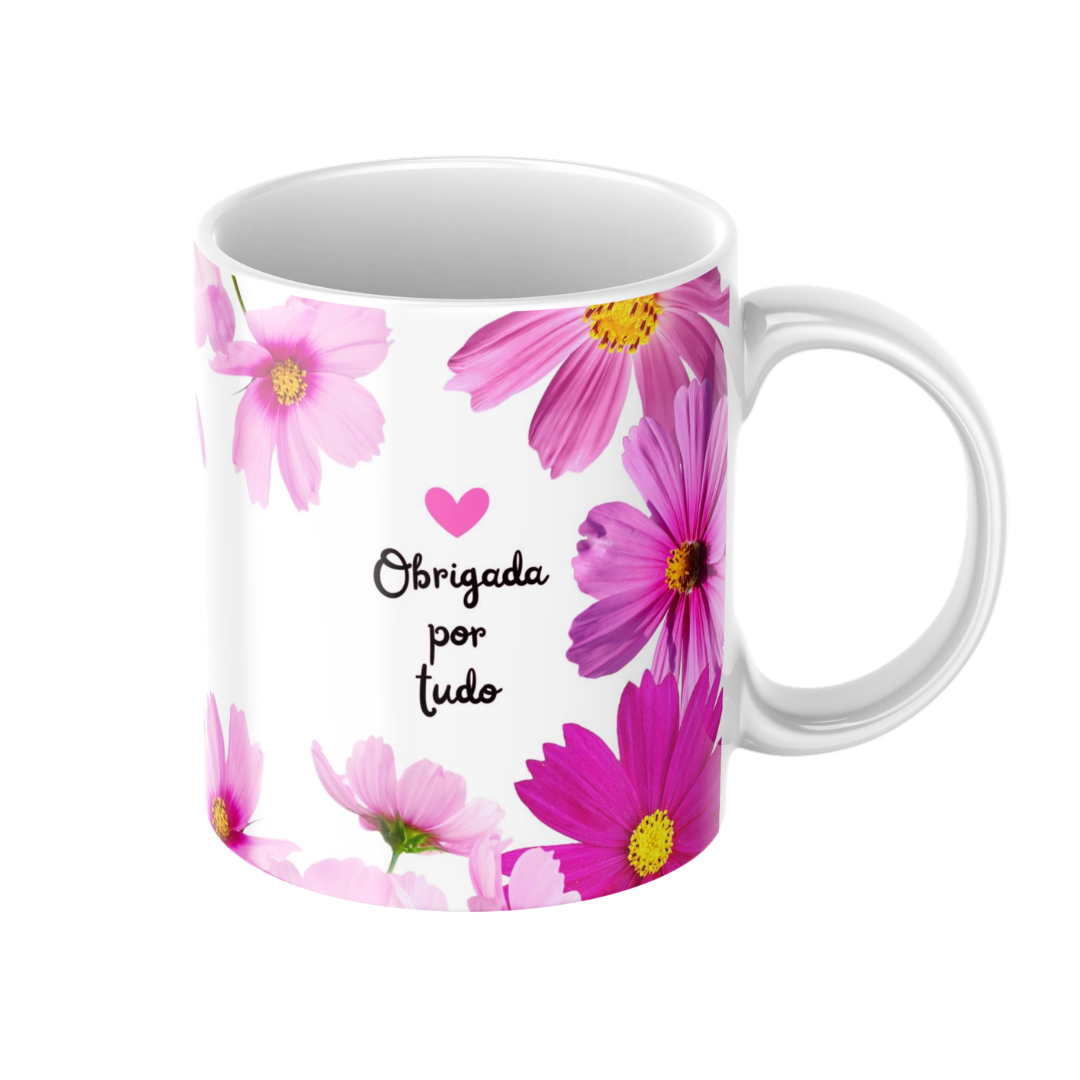 Caneca especial dia da mãe flores rosas