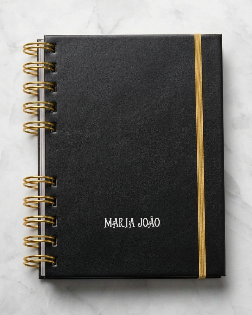 Agenda em Pele Ecológica Elegante e Minimalista Preto